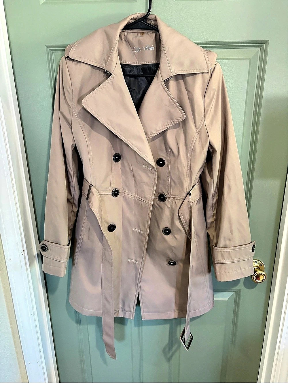 Calvin Klein Double-Breasted Belted Trench Coat Pink Medium